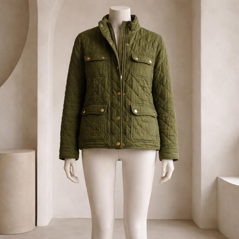 Vintage J.Crew Quilted jacket Gold Accent M,  Patchwork Camping Hiking Hunting